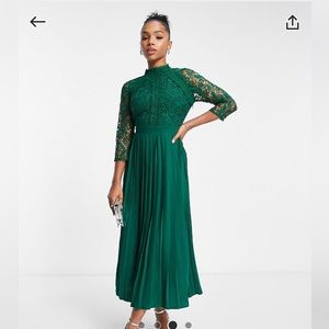 Little Mistress lace detail midaxi dress in emerald green